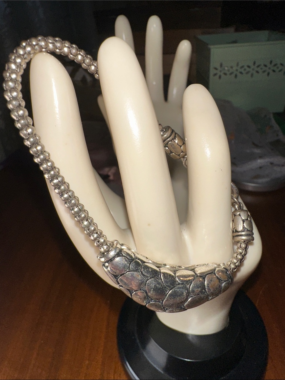 Sterling Silver Textured‎ Pebbled Statement Bracelet
